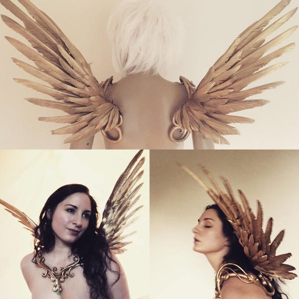 Icarus wings - gold winged colllar costume cosplay burning man party fantasy fairy wedding filigree baroque halloween