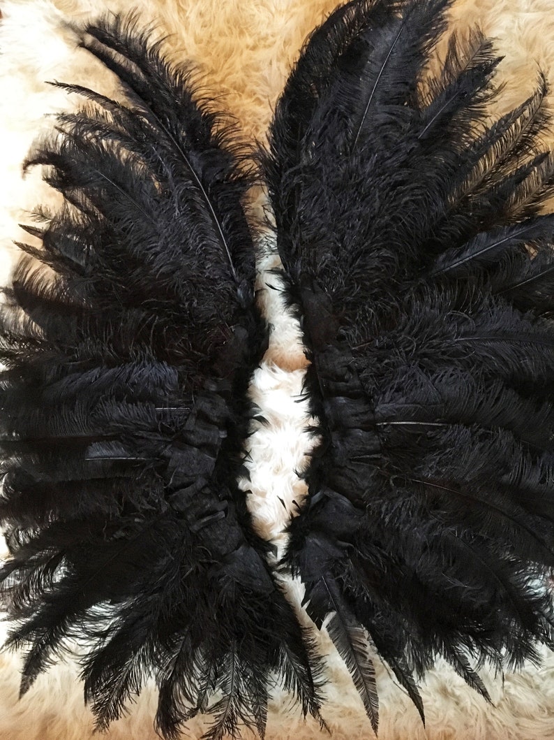 Black Feather Costume Wings Strappy Burlesque Articulating Etsy