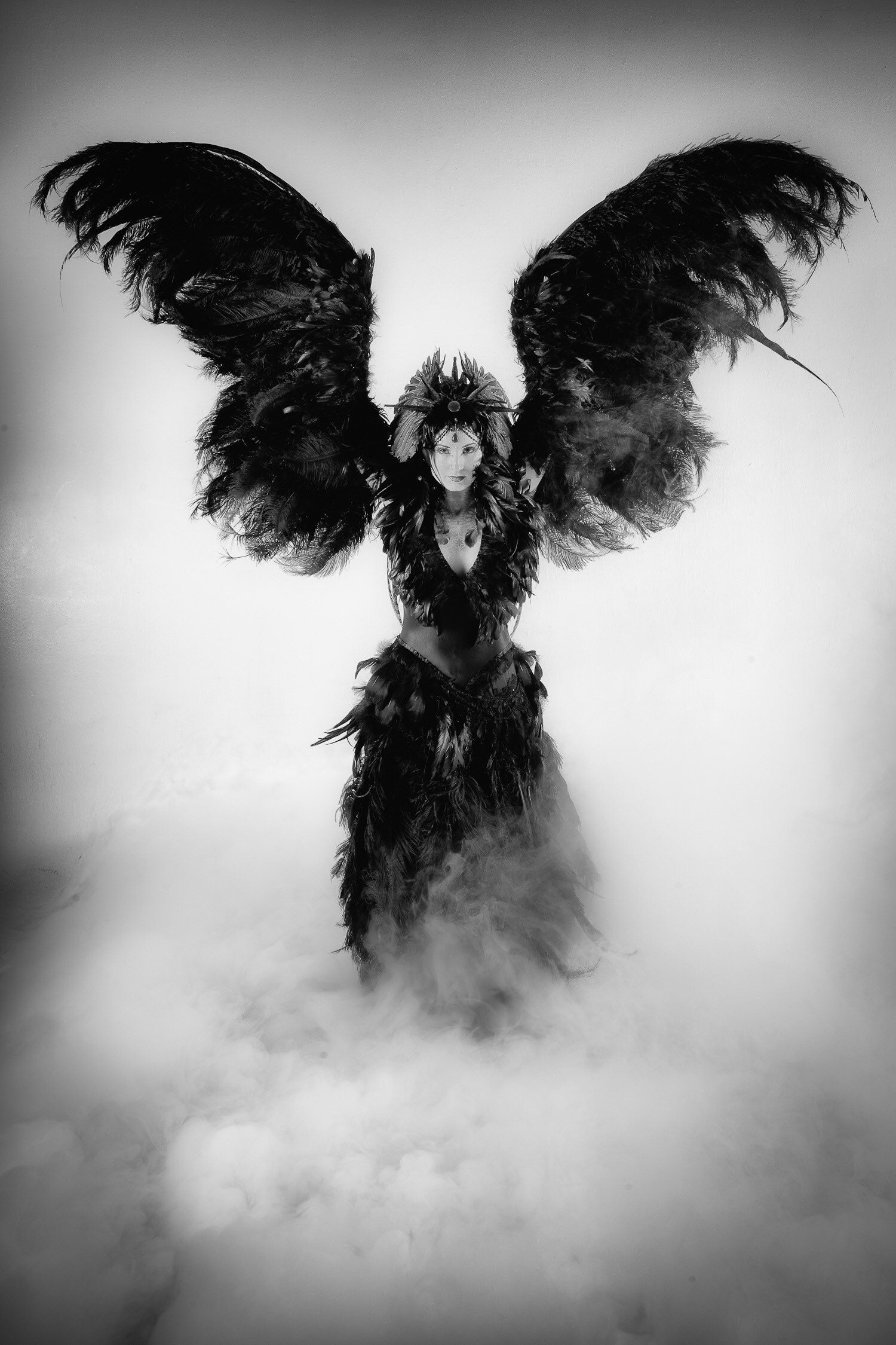 Black Feather Wings, Fully Articulating, Dancing Costume Wings for