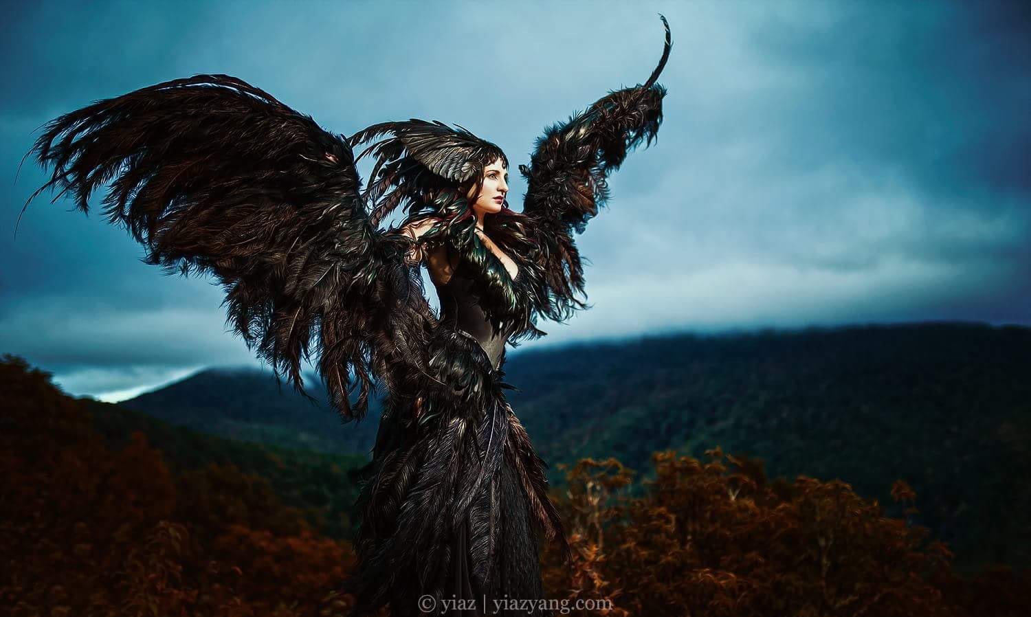 Black Feather Wings, Fully Articulating, Dancing Costume Wings for