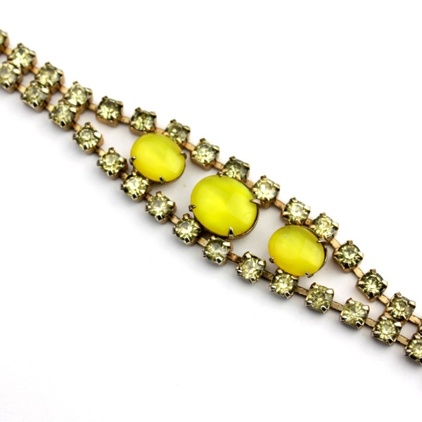 Yellow Moonglow Rhinestone Bracelet - 1940s Jewelry / b3