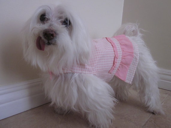 犬服 - ピンクのチェック柄フリルワンピース - Etsy 日本