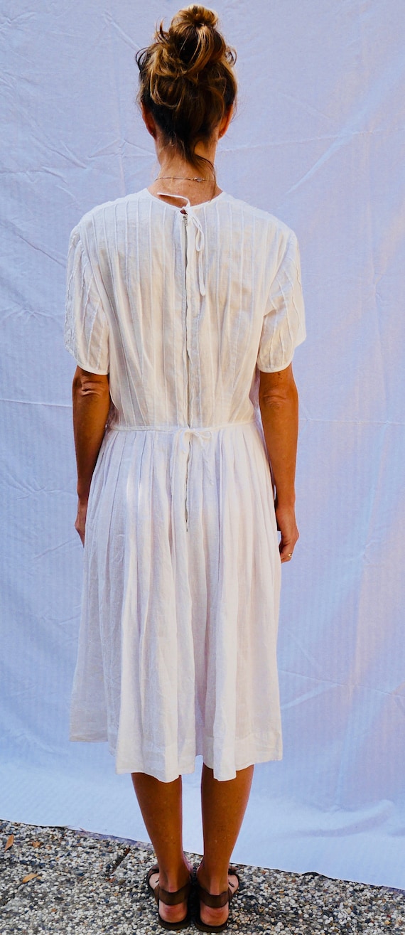 beautiful, white, homemade, vintage, pleated dress - image 2