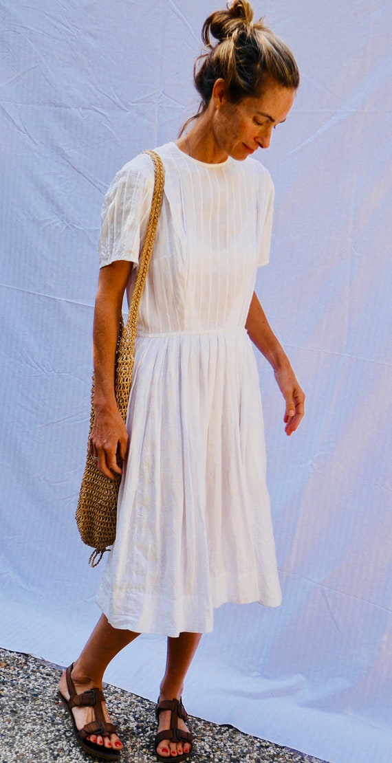 beautiful, white, homemade, vintage, pleated dress
