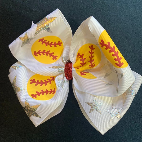 Softball Bow, Classic Style, Silver Stars