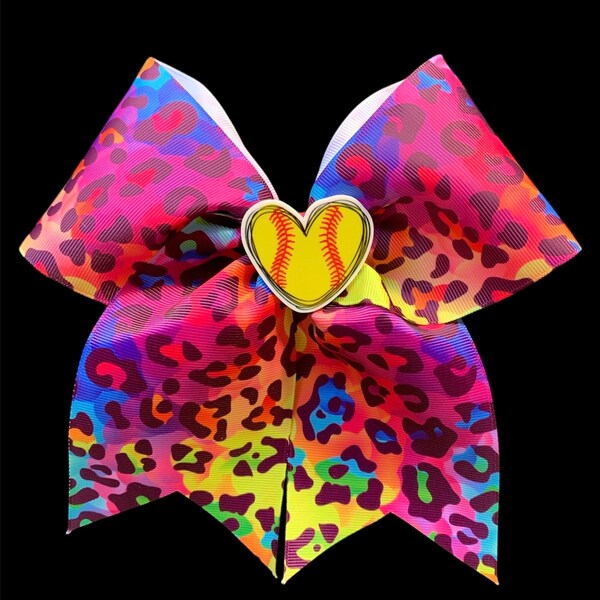 Softball Bow, Cheer-Style, Leopard