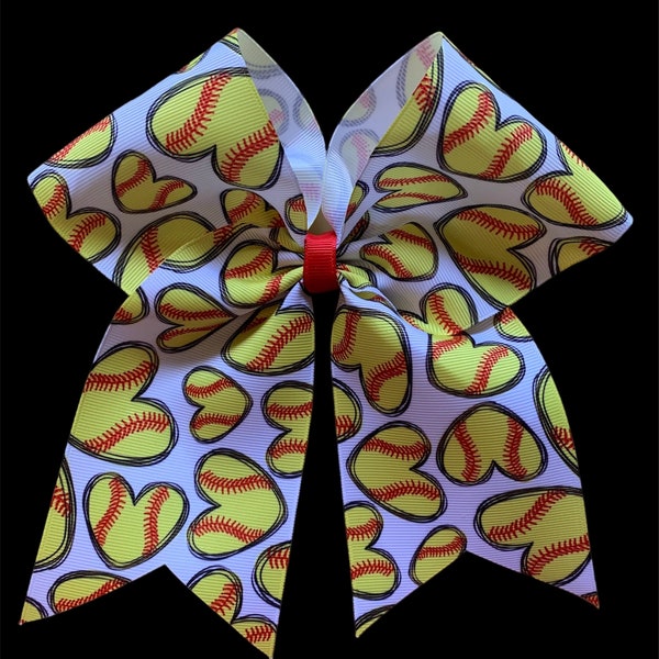 Softball Bow, Cheer-Style, Hearts