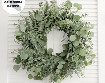 Fresh Handmade Farmhouse Wreath – 20 inch - Baby Blue & Silver Dollar Eucalyptus Greenery Wreath | Home Décor | Housewarming Gift | Wedding