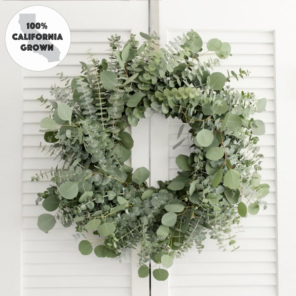 Fresh Handmade Farmhouse Wreath – 20 inch - Baby Blue & Silver Dollar Eucalyptus Greenery Wreath | Home Décor | Housewarming Gift | Wedding