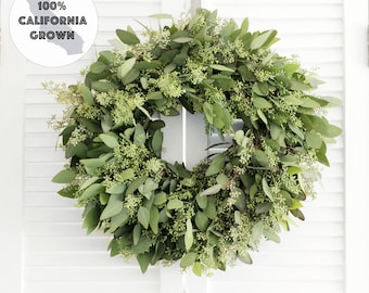 Fresh Handmade  Seeded Eucalyptus Wreath 20 inch - Greenery Wreath for Front Door, Church Door, Wedding, Home Decor, Gift for Loved Ones