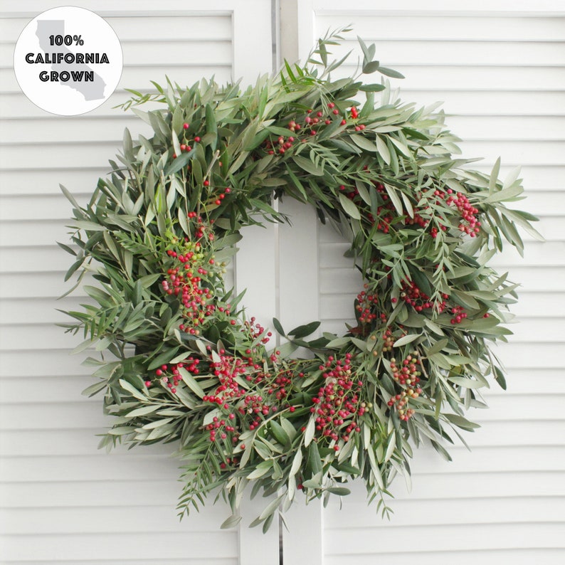 Fresh Handmade Wreath Olive Branch Pepperberry Greenery Etsy