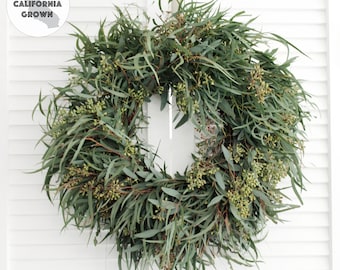 Living Eucalyptus Wreath 16"- Handcrafted Fresh Cut Greenery | Front Door Porch Church Farmhouse Décor Wedding House Warming Holiday Gift