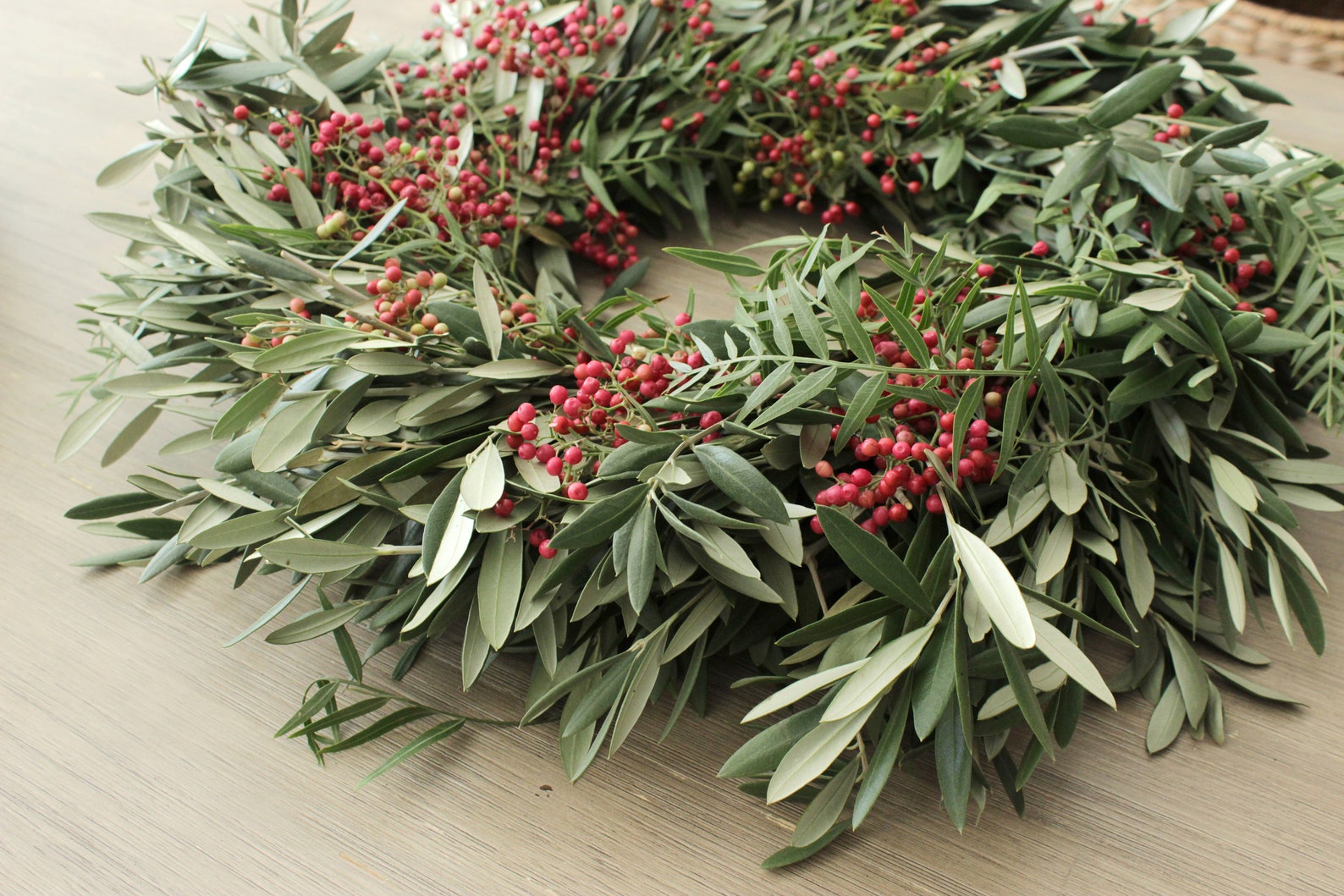 Fresh Handmade Wreath Olive Branch Pepperberry Greenery Etsy