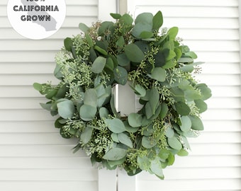 Fresh Handmade Wreath – Seeded Eucalyptus Wreath - 12 inches - for Front Door - Church Door - Wedding - Home Decor