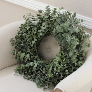 Fresh Cut Living Eucalyptus Greenery Wreath 20" Front Door Porch Church Farmhouse Décor Wedding House Warming Gift for Her Him Mom Bouquet image 8