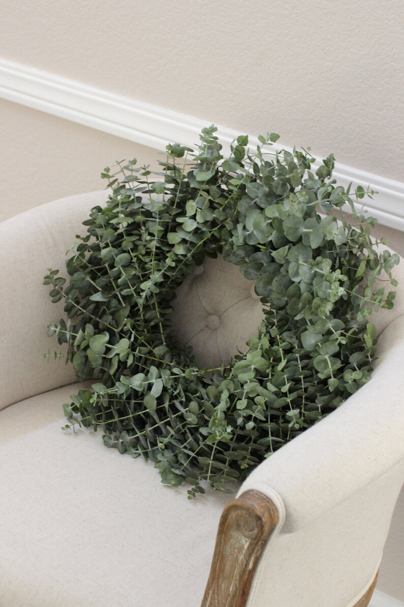 Fresh Cut Living Eucalyptus Greenery Wreath 20" Front Door Porch Church Farmhouse Décor Wedding House Warming Gift for Her Him Mom Bouquet image 8