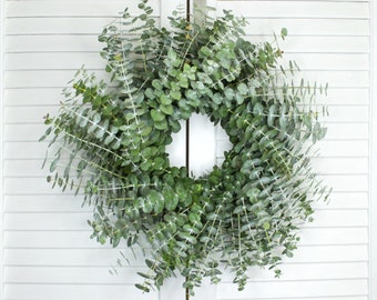 Fresh Handmade Baby Blue Eucalyptus 16 inch - Greenery Wreath for Mother's Day Gift, Front Door, Wedding, Home Decor