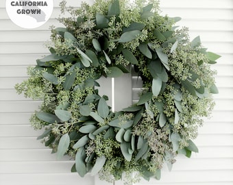 Fresh Handmade Seeded Eucalyptus Wreath 16 inches - Greenery Wreath for Front Door, Church Door, Wedding, Engagement, Gift for Loved Ones
