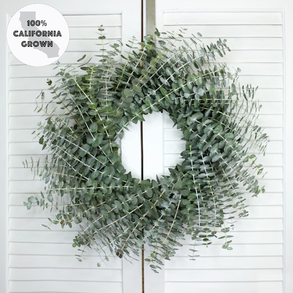 Fresh Cut Living Eucalyptus Greenery Wreath 20"  Front Door Porch Church Farmhouse Décor Wedding House Warming Gift for Her Him Mom Bouquet