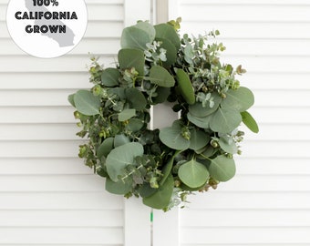 Fresh Handmade Farmhouse Wreath – 12 inch - Baby Blue & Silver Dollar Eucalyptus Greenery Wreath | Home Décor | Housewarming Gift | Wedding