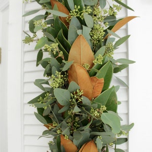 Handmade Fresh Magnolia + Seeded Eucalyptus Greenery Garland 6 ft –for wedding, home decor, holiday party, Christmas décor