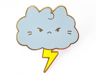 Grumpy Thundercloud Cat Enamel Pin - Metal Lapel Badge - Cute Illustration by Sparkle Collective