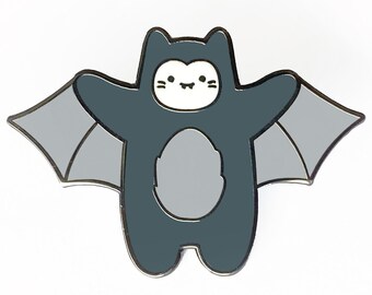 Spooky Bat Cat Enamel Pin - Metal Lapel Badge - Cute Illustration by Sparkle Collective