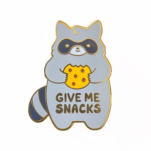 Give Me Snacks Raccoon Enamel Pin - Metal Lapel Badge - Cute Illustration by Sparkle Collective