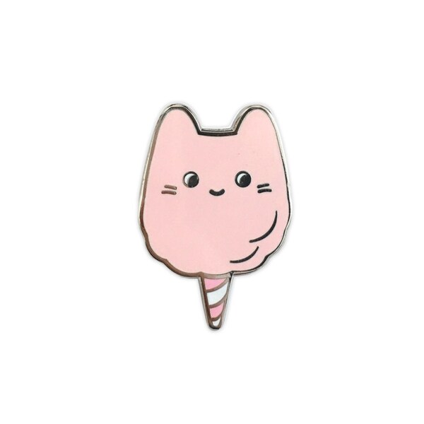 Cotton Candy Cat Enamel Pin -  Silver Metal Lapel Badge - Cute Pastel Illustration by Sparkle Collective