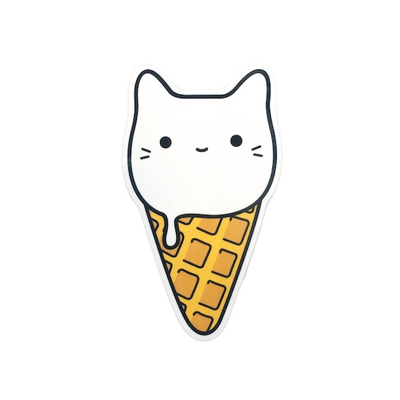 Glace Crème Chat 35 Vinyle Autocollant Cute Kawaii Junk Food Illustration Sticker