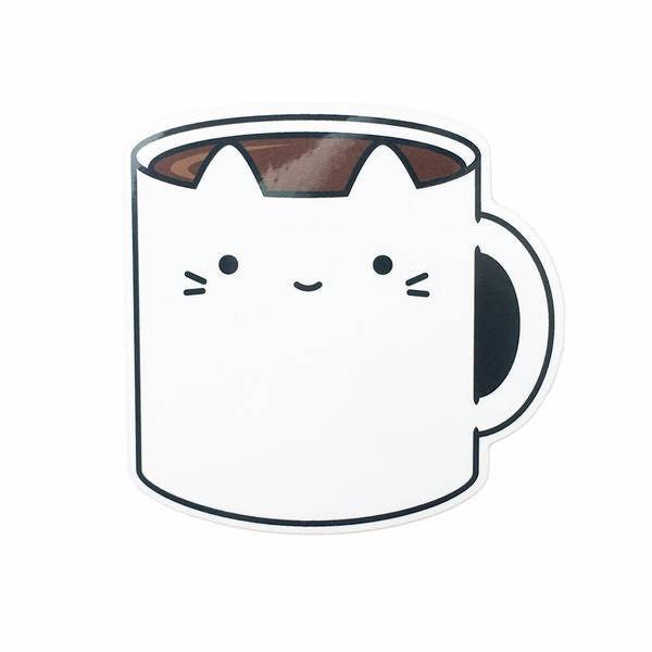 Coffee Cat Vinyl Sticker -  Die-Cut Weatherproof Glossy Decal - Cute Kitten Illustration by Sparkle Collective