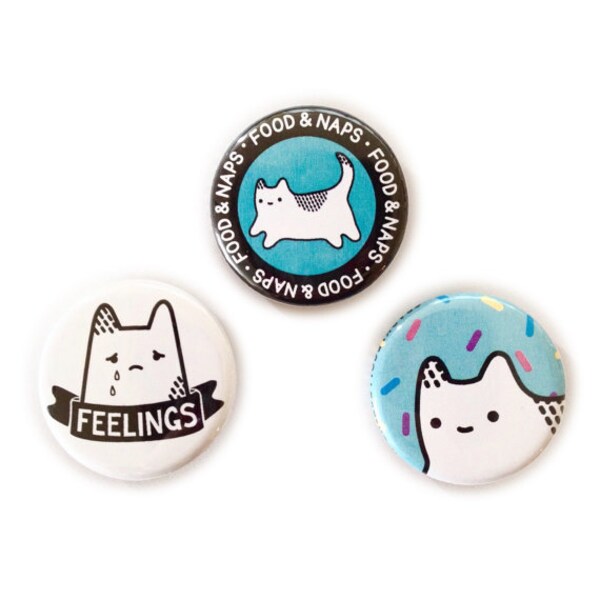 3-Pack Baby Cat Button Set - Cute Kawaii Kitten Pins/Badges