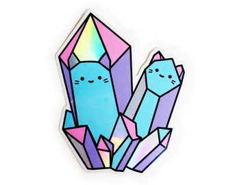 Holographic Crystal Cats Vinyl Sticker  - 3" Weatherproof Decal - Cute Rainbow Kitten Illustration by Sparkle Collective
