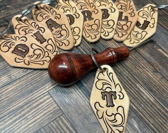 Handtooled Leather Key Ring, Inspired Key Ring, Leather Monogram, Natural Leather, Veg Tanned