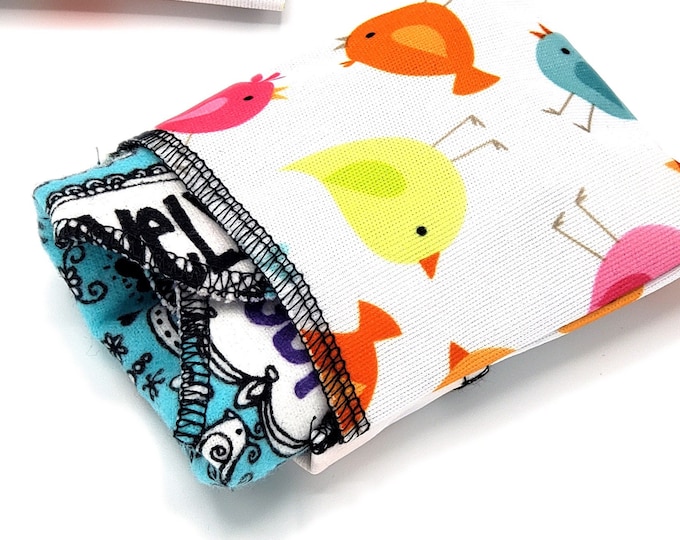 Cloth Pad Wrappers - Leakproof and Reusable Wet Bag for Cloth Pads in Small, Medium or Large - Cute Colorful Birds