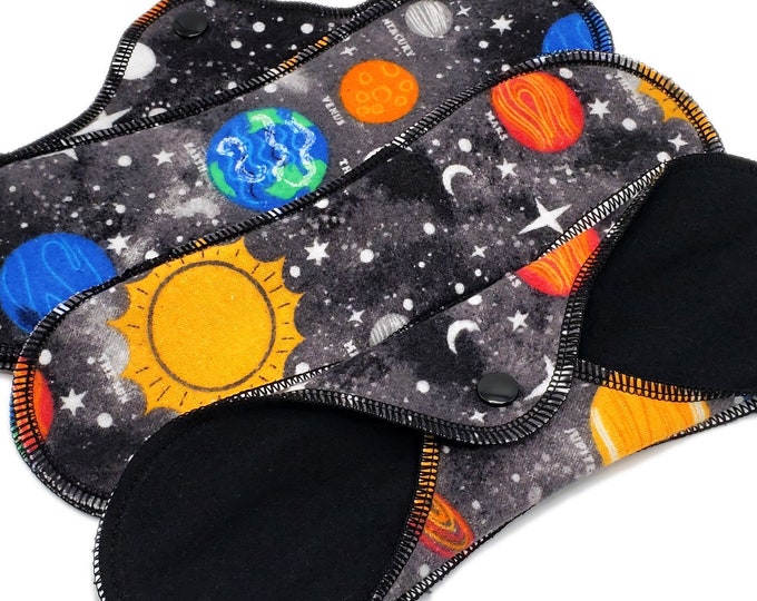 Cloth Pads for Women and Girls, Reusable Sanitary Napkins, Mama Cloth, Absorbent Moon Pads, Aunt Flow Pads, On the Rag -Planets|RegularWings