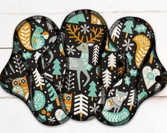 Reusable Cloth Pad - Light Pad - Cotton Flannel - 6" To 9" - Winter Woodland Animals