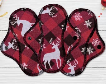Reusable Cloth Pad - Light Pad - Cotton Flannel - 6" To 9" - Reindeer
