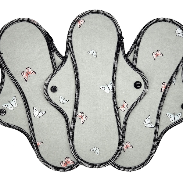 Organic Cotton Flannel Cloth Pad, Reusable Period Pads for Medium to Heavy Flow, Reusable Pad, Feminine Napkin - Butterflies | RegularWings