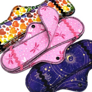 Cloth Pads with Inserts, Customize Your Absorbency, Leakproof Cotton Flannel Menstrual Pads for Medium to Extra Heavy Flow, 8", 10", 12",14"