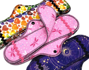 Cloth Pads with Inserts, Customize Your Absorbency, Leakproof Cotton Flannel Menstrual Pads for Medium to Extra Heavy Flow, 8", 10", 12",14"