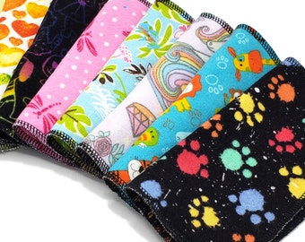 Reusable Cloth Wipes - Super Soft Cotton Flannel Wipes for Personal Care, Unpaper, Family Cloth, Menstrual Wipes - Surprise Prints