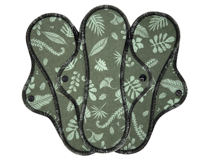 Organic Cotton Flannel Cloth Pad, Reusable Period Pads for Medium to Heavy Flow, Reusable Pad, Menstration Napkin, Rag- Leaves |RegularWings