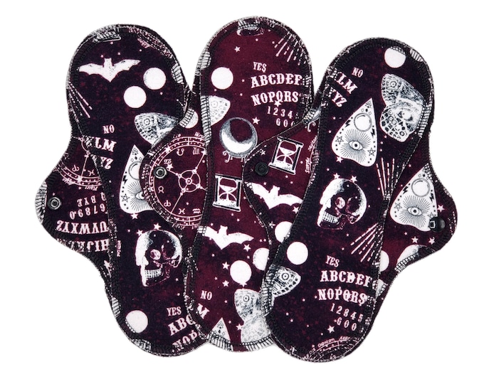 Reusable Menstrual Cloth Pads, Leakproof Cotton Flannel Period Pads for Medium to Heavy Flow, Cute, Mystical Magical Symbols | RegularWings