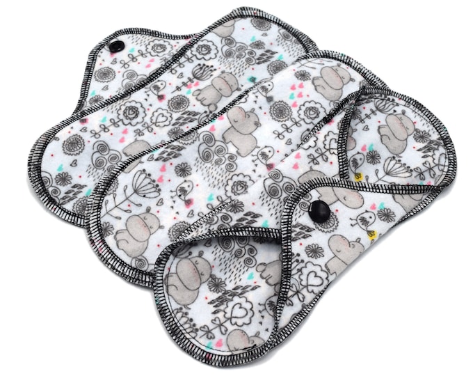 Leakproof Reusable Cloth Panty Liners - Super Soft Cotton Flannel Panty Liners for Light Flow in 6", 7", 8", 9" - Cute Hippos | LightWings