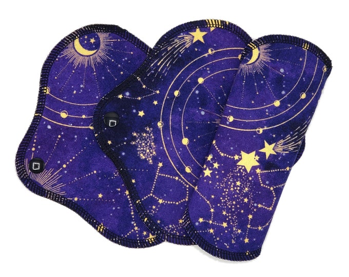Cloth Panty Liners, Super Soft Cotton Flannel Menstrual Pad for Very Light Flow, Breathable Pantiliner, Period, Cosmic Celestial |DailyWings