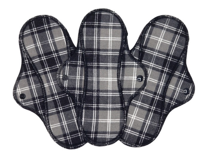 Reusable Menstrual Cloth Pads, Leakproof Cotton Flannel Period Pads for Medium to Heavy Flow, Period, 8", 10", 12", 14" Plaid | RegularWings