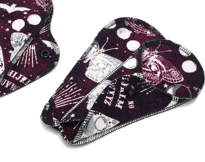 Thong Reusable Cloth Panty Liner, Soft Cotton Flannel Menstrual Pads, Sanitary Napkin, Light Flow Pad, Washable, Mystical Ouija | LightWings