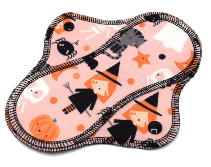 Reusable Cloth Pad - Light Pad - Cotton Flannel - 6" To 9" - Cute Witch