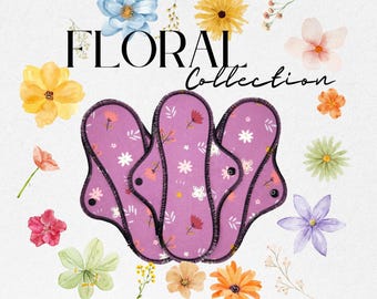 Reusable Cloth Pads - Daily, Light, Midi & Maxi - Light to Heavy Flow - 6″ to 18″ - Choose Your Floral Prints